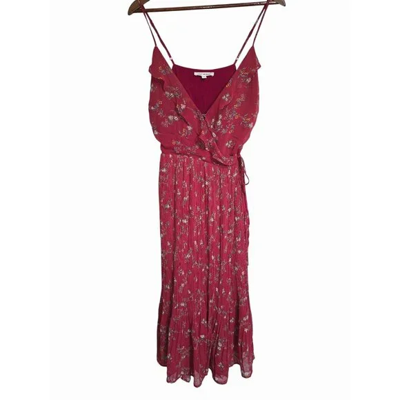 Anthropologie First Monday Womens Floral Wrap Maxi Brick Dress Red Medium - Picture 1 of 4
